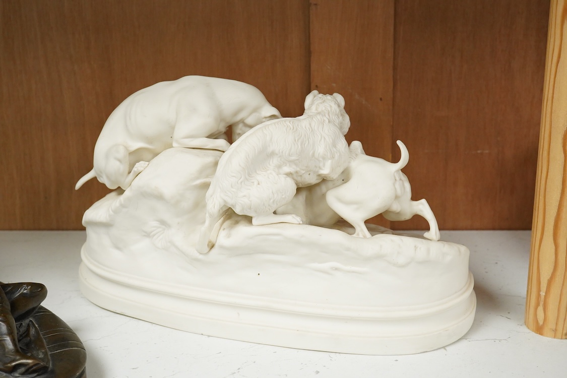 A spelter bust of General Gordon Pasha, and a bronze resin reclining female after Poullain, the bust 32cm